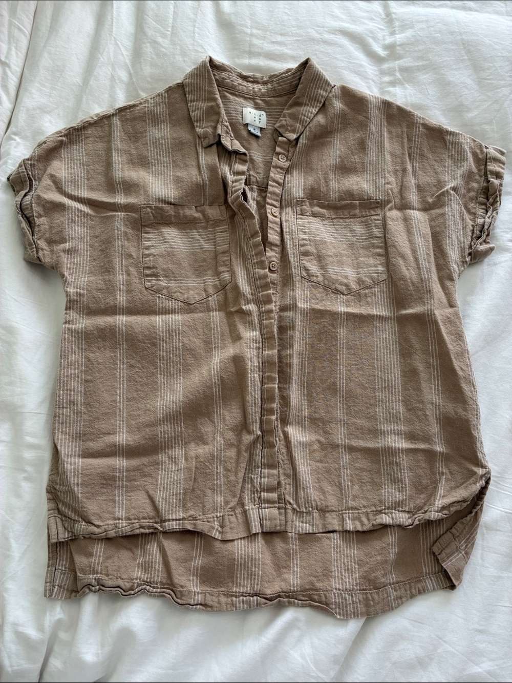 a new day Tan Striped Button-Down Shirt